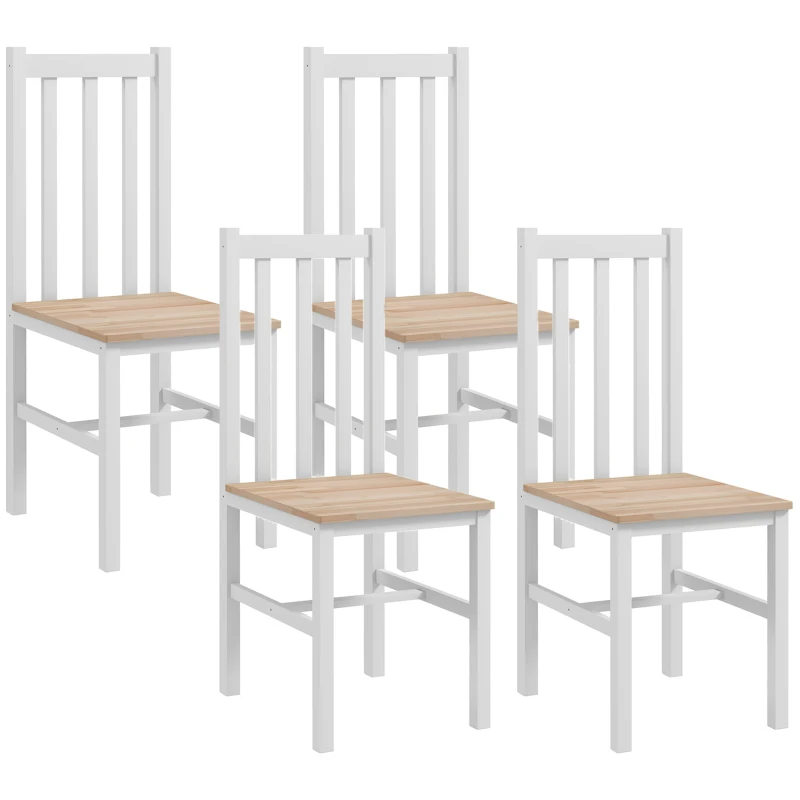 HOMCOM Farmhouse Dining Table Chairs, Set of 4 Pine Wood Kitchen Table Chairs with Slat Back for Living Room, Bedroom, White