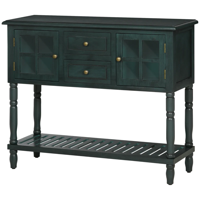 HOMCOM Vintage Console Table with 2 Drawers and Cabinets, Retro Sofa Table for Entryway, Living Room and Hallway, Vintage Blue