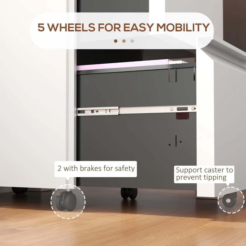 Vinsetto Mobile Vertical Filing Cabinet with Lock, 2-Drawer Steel File Cabinet with Adjustable Hanging Bar for Letter, A4 and Legal Size, White