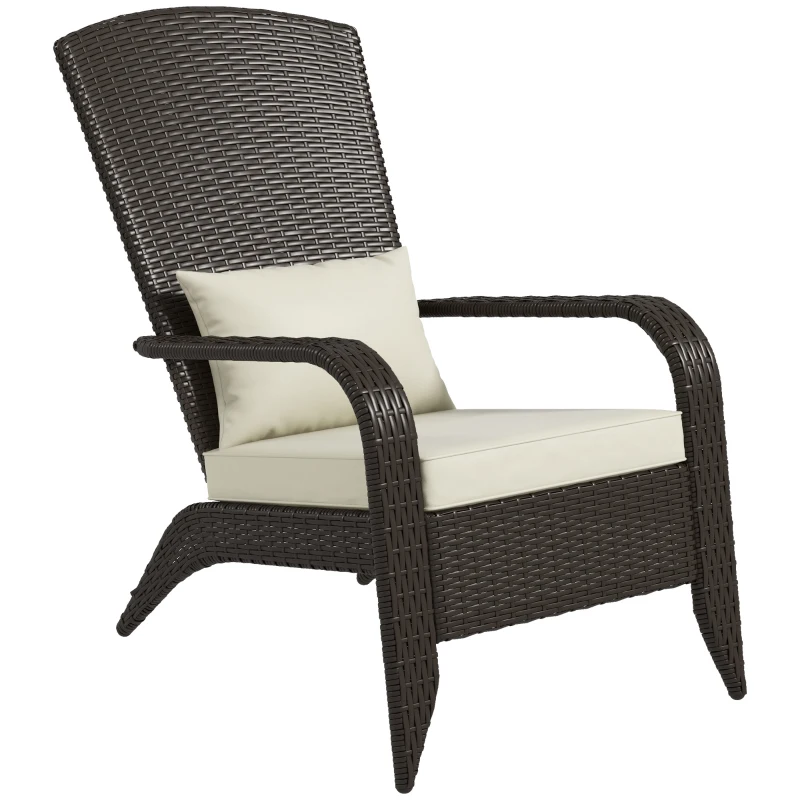 Outsunny Patio Wicker Adirondack Chair, Outdoor Rattan Muskoka Chair with Cushions for Patio, Garden, Backyard Khaki