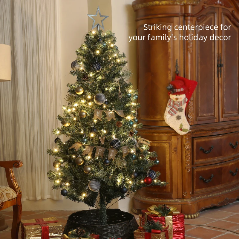 HOMCOM 6ft Artificial Prelit Christmas Tree with 150 Warm White LED Lights, Xmas Tree for Home Office Holiday