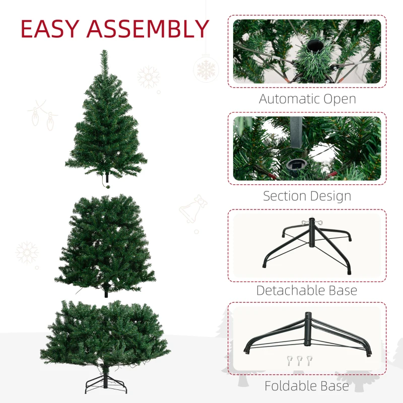 HOMCOM 7.5 FT Tall PreLit Artificial Christmas Tree with Realistic Branches, 500 Warm White LED Lights and 1346 Tips, Green