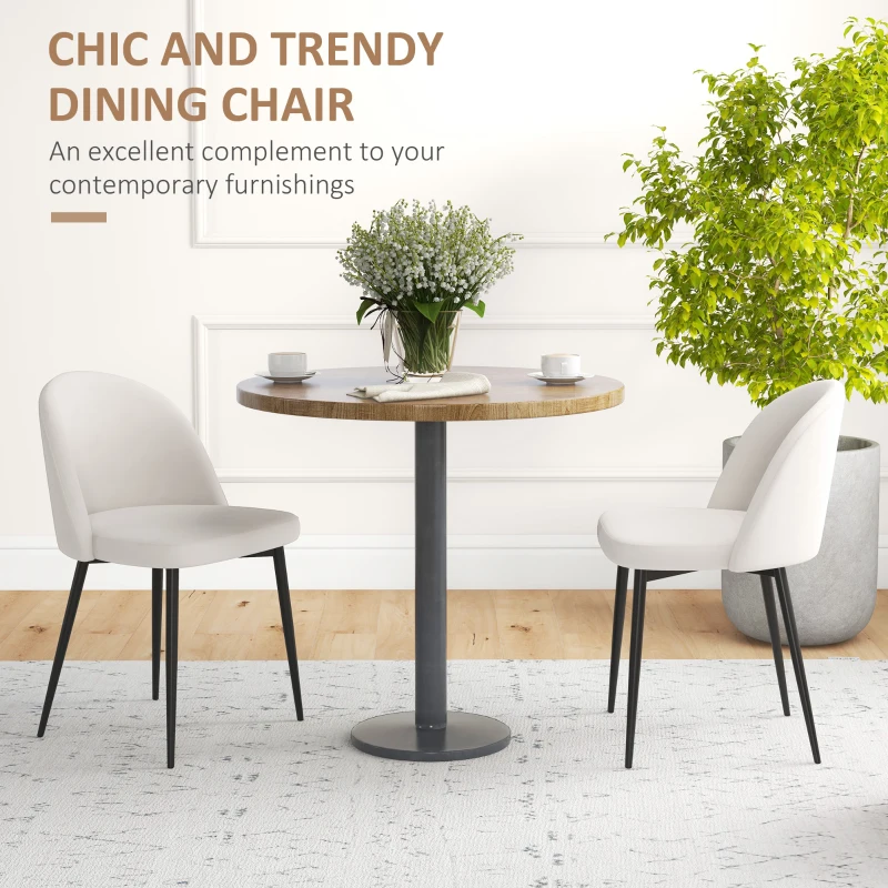 HOMCOM Set of 2 Mid-Back Dining Chair, Mid-Back Velvet-touch Upholstery Kitchen Chair for Living Room Dining Room, Cream White