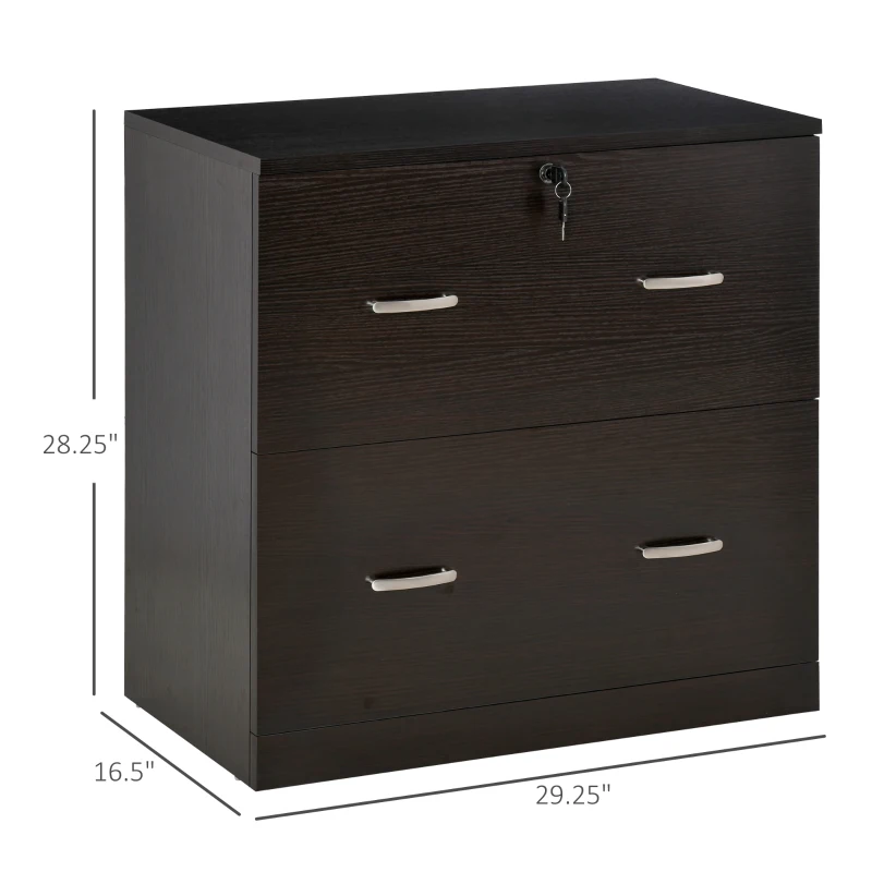 Vinsetto 2-Drawer File Cabinet with Lock and Keys, Lateral Storage Filing Cabinet with Hanging Bar for Letter Size, Home Office, Espresso