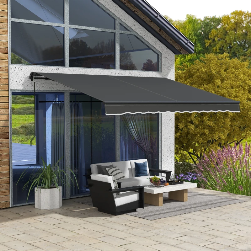 Outsunny 12' x 10' Retractable Awning, 280gsm UV Resistant Sunshade Shelter for Deck, Balcony, Yard, Dark Gray