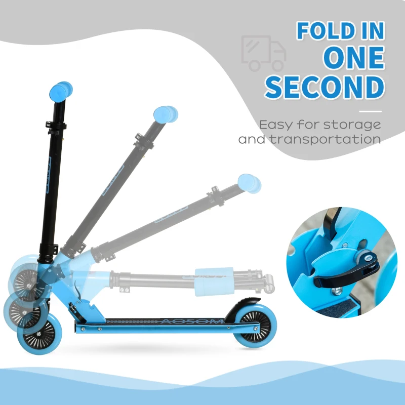Aosom Aluminum Kids Kick Scooter Foldable Teens Ride On Toy with Adjustable Handlebar Rear Brake, Blue