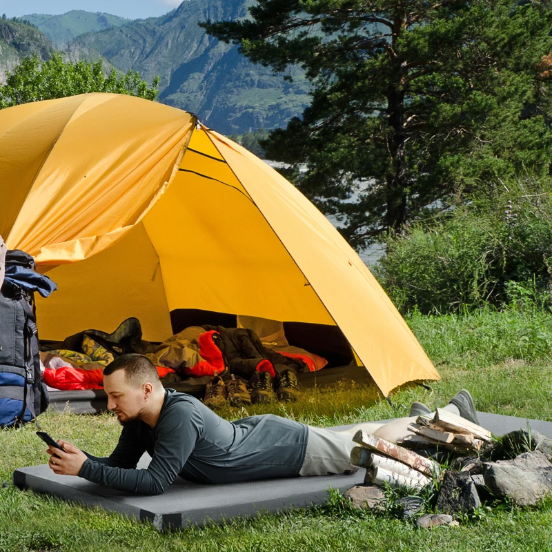 Outsunny Sleeping Mat, Memory Foam Camping Mattress Pad, Roll-Up Design with Bag, Waterproof Portable Camping Sleeping Gear for Travel Car, 70.75", Gray