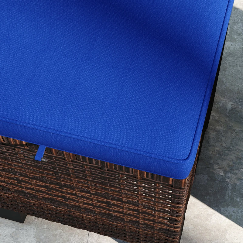 Outsunny 2 Piece Wicker Outdoor Ottomans with Cushions, Rattan Ottoman Footrest and Side Table for Patio, Yard, Poolside, Dark Blue