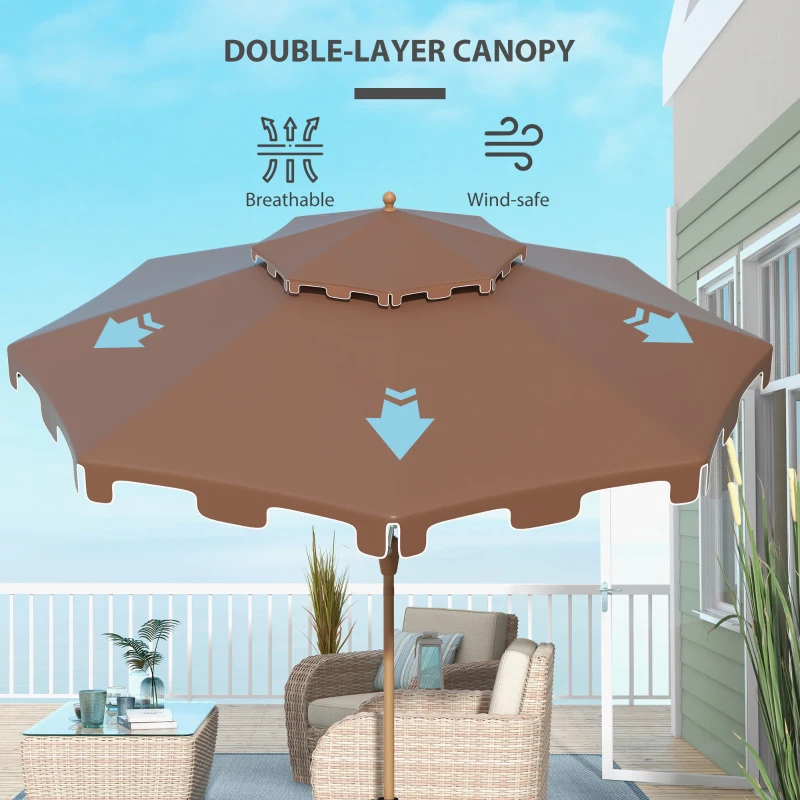 Outsunny 8.8' Patio Umbrella with Push Button Tilt and Crank, Brown