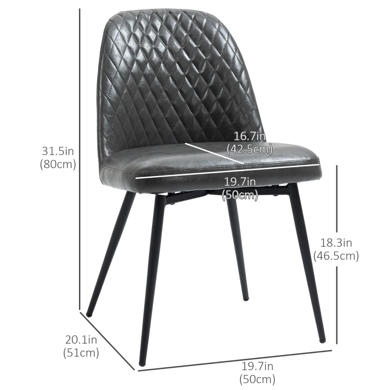 HOMCOM Dining Chairs Set of 2, Modern Kitchen Chairs with Faux Leather Upholstery and Steel Legs for Living Room, Dining Room, Bedroom, Dark Gray