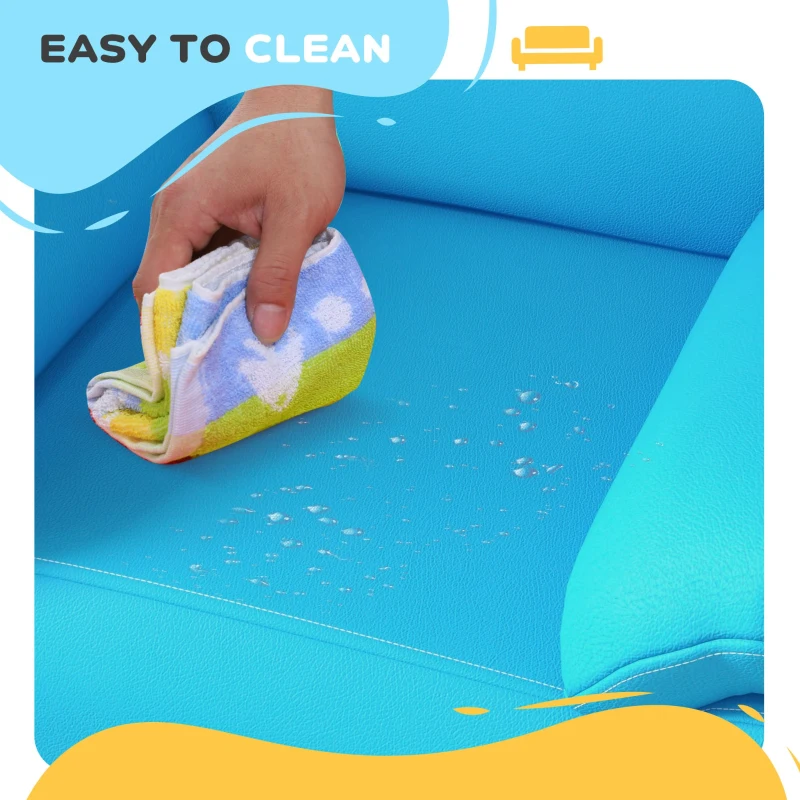 Qaba Kids Leather Recliner Chair with Armrest, Footrest, Headrest for Boys and Girls 3-9 Years Old, Blue