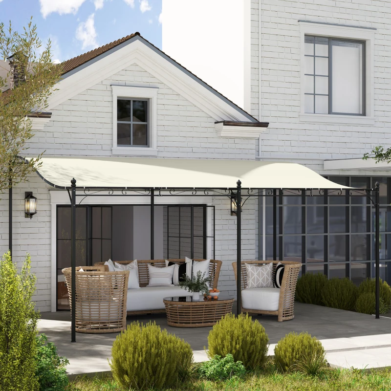 Outsunny 10' x 16' Wall-Mounted Outdoor Pergola Canopy, Metal Patio Canopy with Drainage Holes for Backyard Garden, Cream White