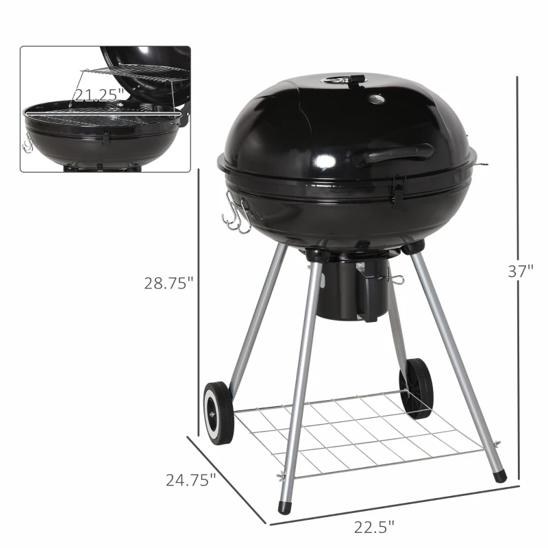 Outsunny Portable Kettle Charcoal Grill for Outdoor Grilling Heat Control BBQ Barbecue