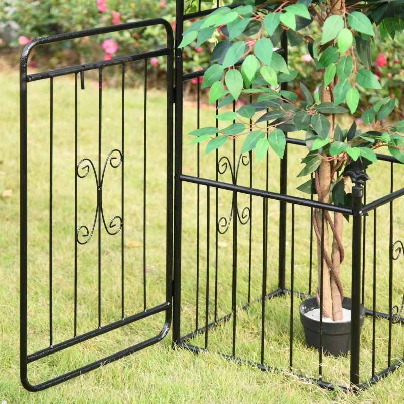 Outsunny 86" Garden Arch Arbor, Metal Arch Trellis with Gate and Planter Baskets, Garden Archway for Climbing Vines, Wedding Ceremony Decoration, Flourishes & Arrow Tips, Black