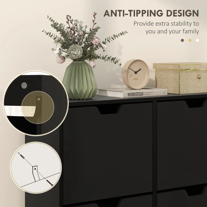 HOMCOM Shoe Storage Cabinet with 4 Flip Drawers and Adjustable Shelf, Shoe Cabinet for 8-16 Pairs of Shoes, Black