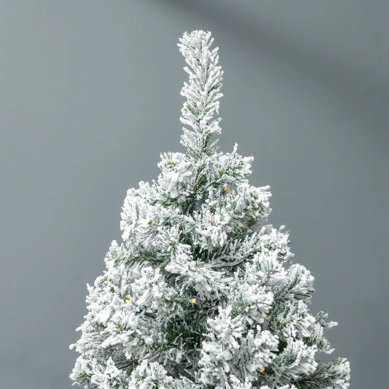 HOMCOM 7.5' Prelit Artificial Flocked Christmas Trees, with Snow Frosted Branches, Warm White LED Lights, Auto Open