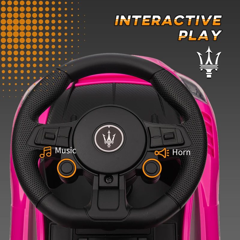 Qaba Licensed Maserati GT2 Baby Sliding Car with Storage, Music, Horn, Foot to Floor Toddler Car for 18-60 Months, Pink