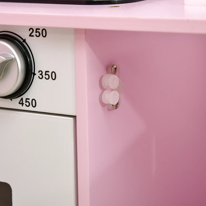 Qaba Pretend Play Kitchen with Sound Effects and Stove Lights, Kids Kitchen Playset with Storage, Water Dispenser Preschool & Kindergarten Gift for 3-6 Years Old, Pink