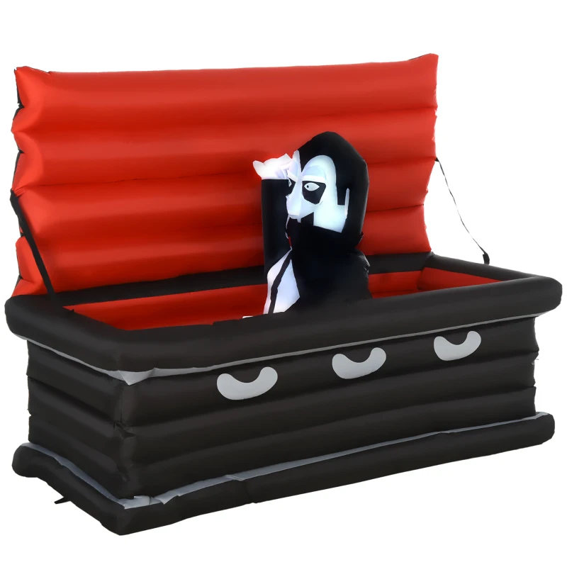 HOMCOM 6FT W Halloween Inflatables Outdoor Decorations Vampire and Giant Coffin, Blow Up LED Yard Decor, for Garden, Lawn, Party, Holiday