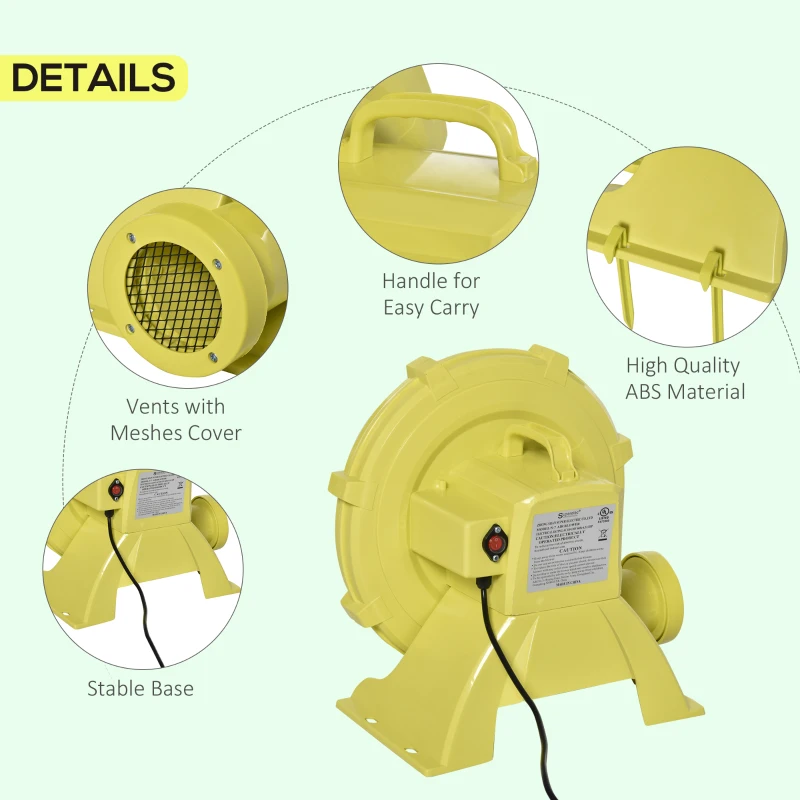 Outsunny Electric Air blower 750-Watt Fan Blower Compact and Energy Efficient Pump Indoor Outdoor for Inflatable Bounce House, Bouncy Castle and Pneumatic Swimming Pool