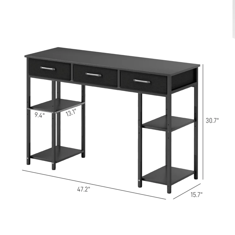 HOMCOM 47" Small Computer Desk, Writing Desk with Fabric Drawers, Home Office Desk with Adjustable Shelves, Black