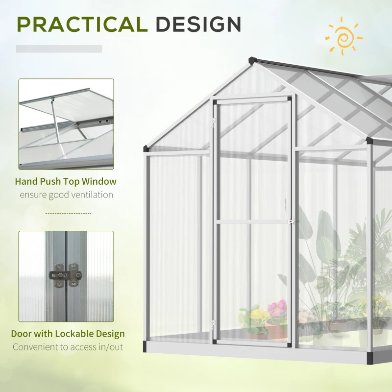Outsunny 10' L x 6' W Walk-In Polycarbonate Greenhouse with Roof Vent for Ventilation & Rain Gutter for Winter