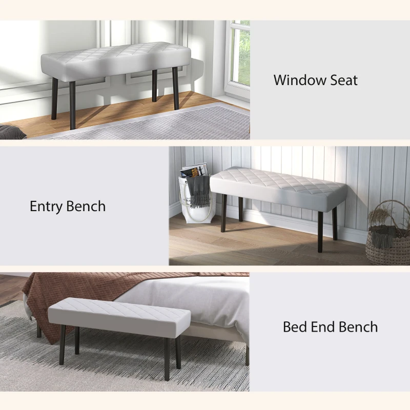 HOMCOM End of Bed Ottoman Bench, 39.4" Faux Leather Upholstered Entryway Bench with Metal Legs and Padded Seat, Gray