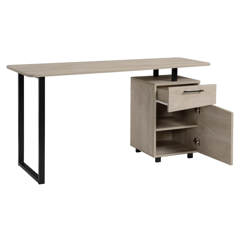 HOMCOM Home Office Computer Desk with Drawer and Storage Cabinet,  PC Workstation with Metal Frame, Writing Table, Oak