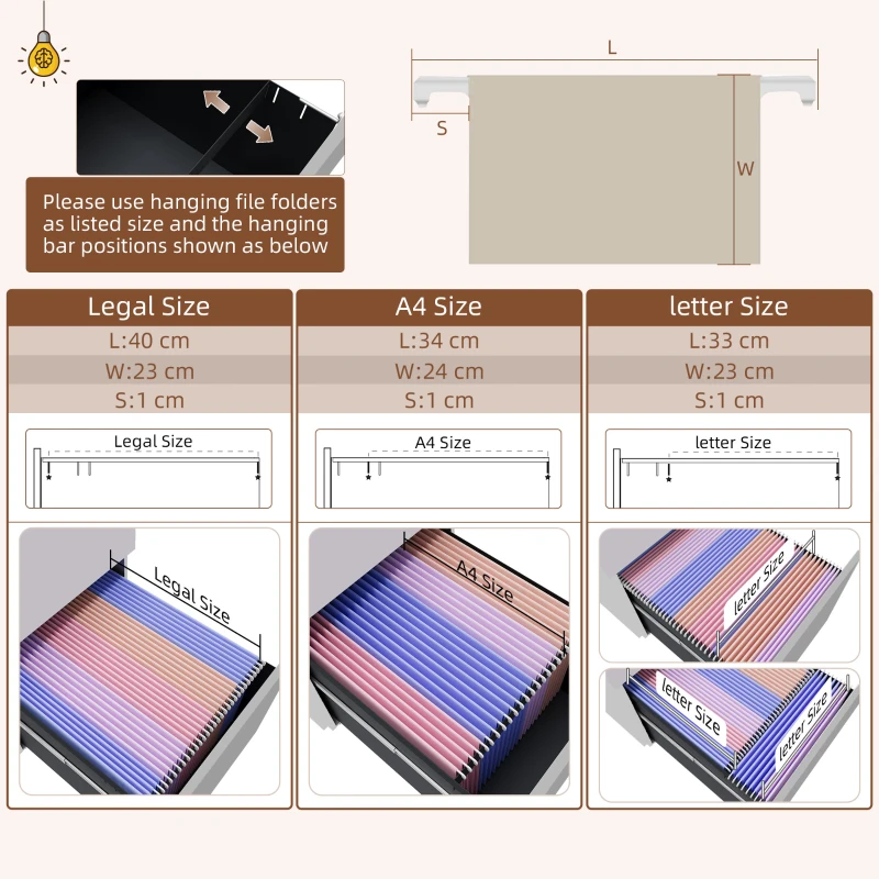 Vinsetto Mobile Vertical Filing Cabinet with Lock, 2-Drawer Steel File Cabinet with Adjustable Hanging Bar for Letter, A4 and Legal Size, White