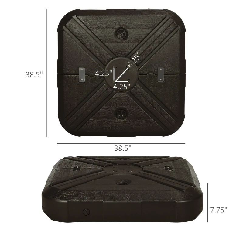 Outsunny Fillable Patio Cantilever Umbrella Base with Wheels, Heavy-duty Offset Umbrella Weights with Easy-Fill Spouts, Steel Cross Base, 430lbs Sand or 375lbs Water Filled, Coffee