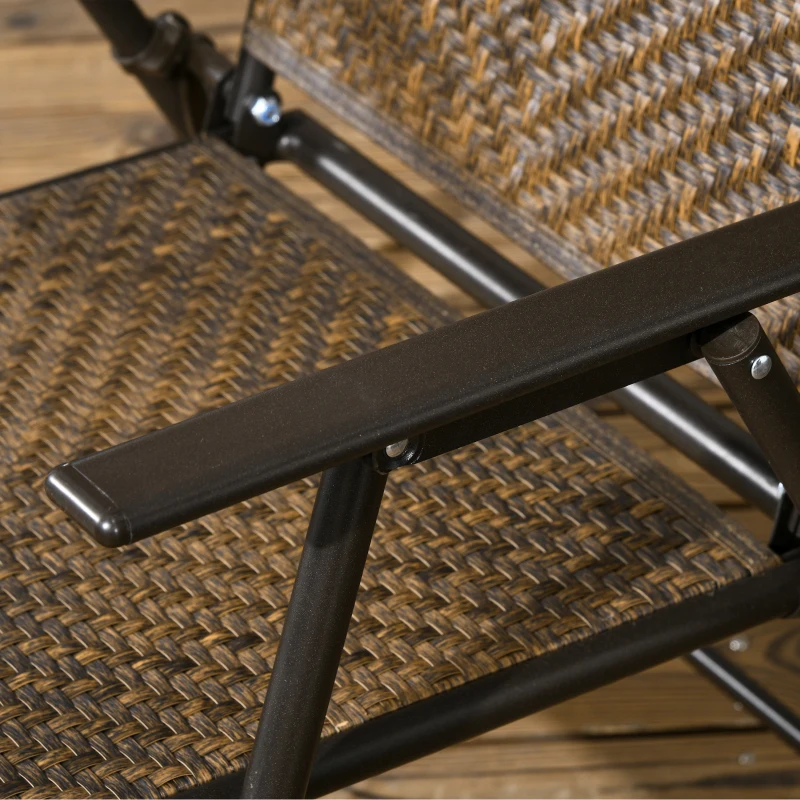 Outsunny 5 Pieces Folding Rattan Patio Table and Chairs for 4 with Umbrella Hole, Tempered Glass Top, Dark Brown