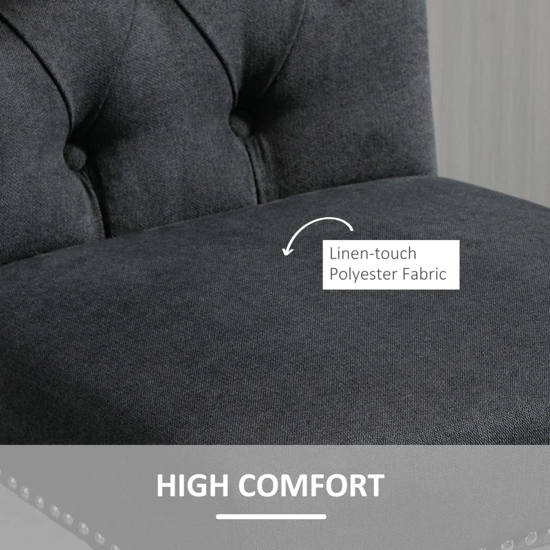 HOMCOM Fabric Bar Stool Set of 2, Tall 29.5" Seat Height Bar Chairs with Tufted Back & Wood Legs, Dark Grey