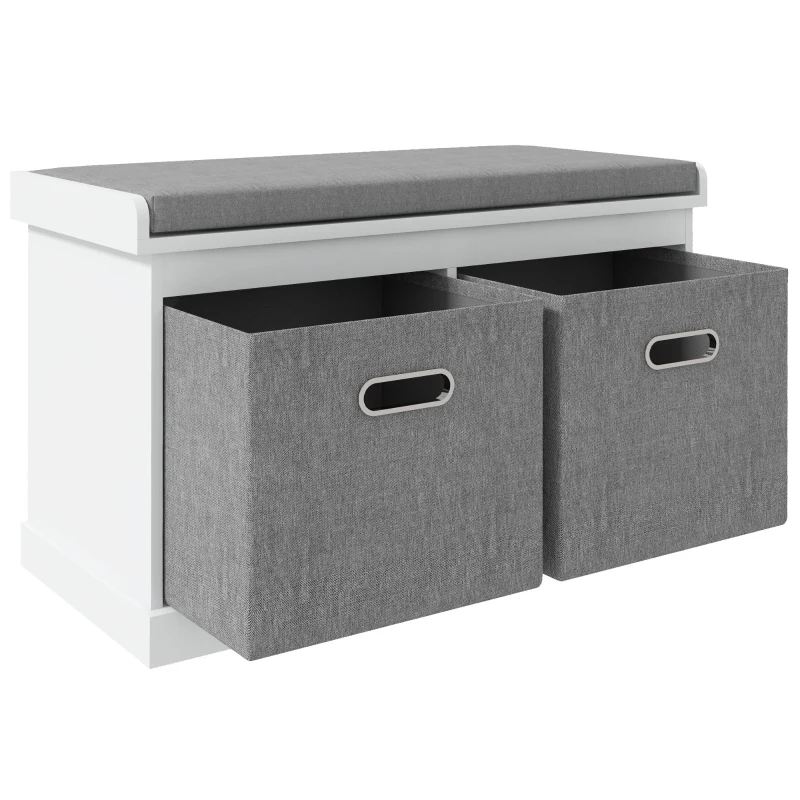 HOMCOM Shoe Storage Bench with Seat, Entryway Bench Seat with Cushion, 2 Fabric Drawers for Hallway, White