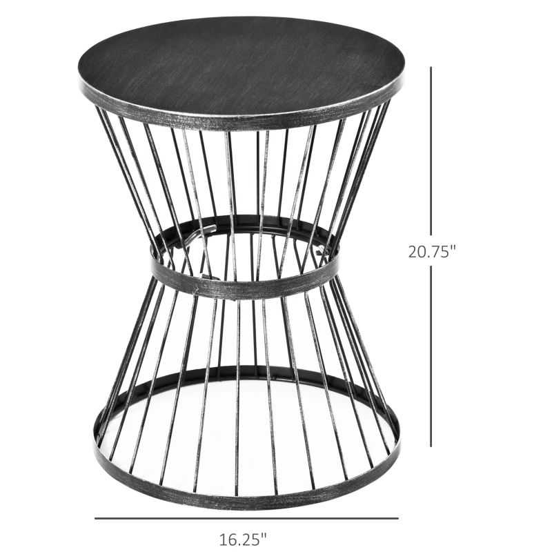 Outsunny 16" Steel Patio Side Table, Garden End Table with Hourglass Design, Accent Table for Outdoor and Indoor Use, Distressed Black