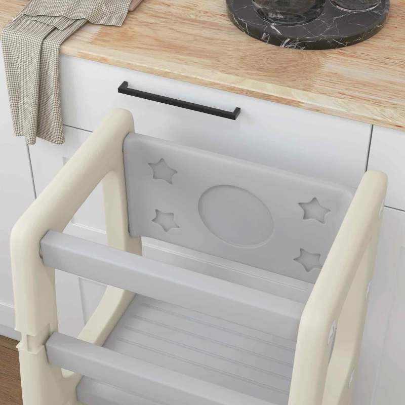 Qaba Kids Step Stool Adjustable Standing Platform Cream White