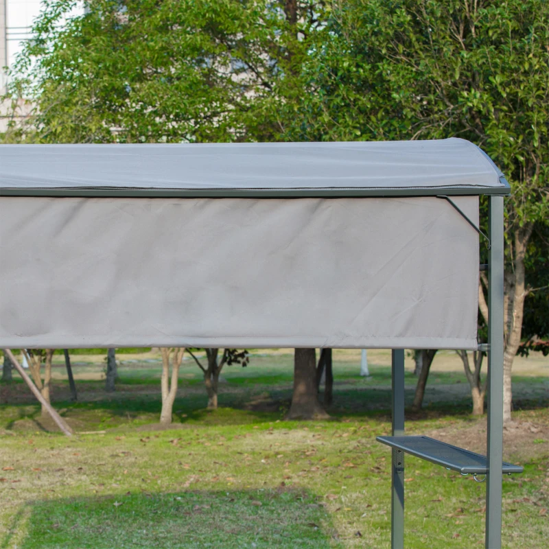 Outsunny 7FT Grill Gazebo BBQ Canopy with Sun Shade Panel Side Awning, 2 Exterior Serving Shelves, 5 Hooks for Patio Lawn Backyard