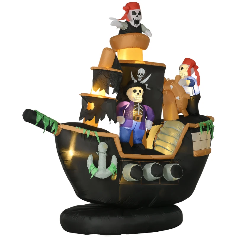 HOMCOM 7ft Halloween Inflatables, Skeleton Pirate Ship, Outdoor Blow Up Yard Decoration with Build-in LED