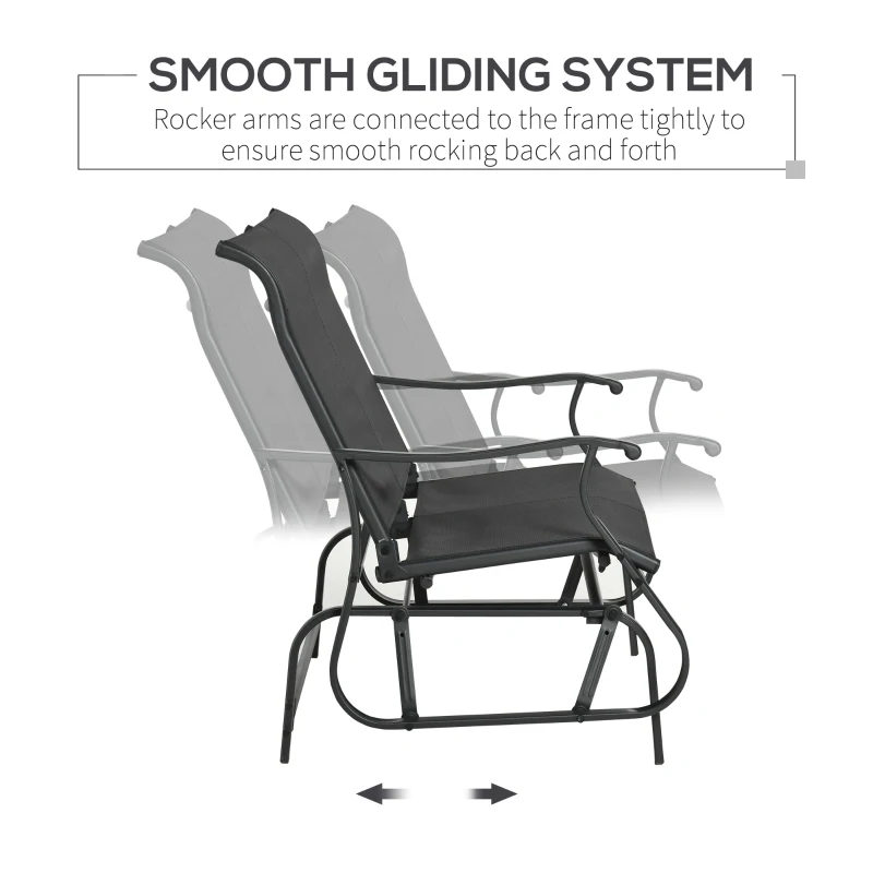 Outsunny 4 Pieces Gliders Set, Outdoor Furniture Sets with 2-Person Glider Patio Bench, Single Sling Chair and Glass Coffee Table for Backyard, Lawn and Garden, Black