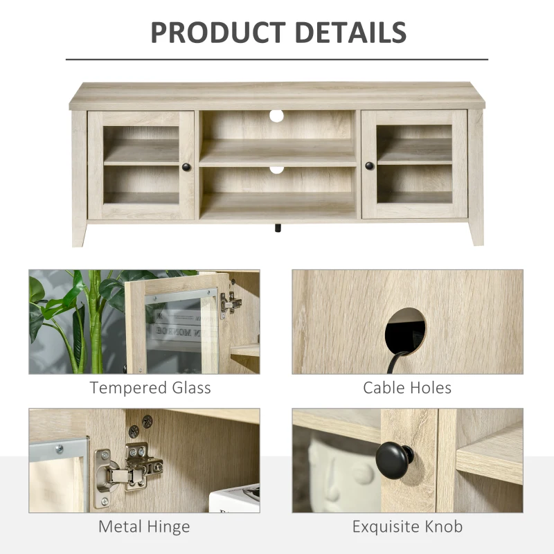 HOMCOM Modern TV Stand, Entertainment Center with Shelves and Cabinets for Flatscreen TVs up to 60" for Bedroom, Living Room, Oak