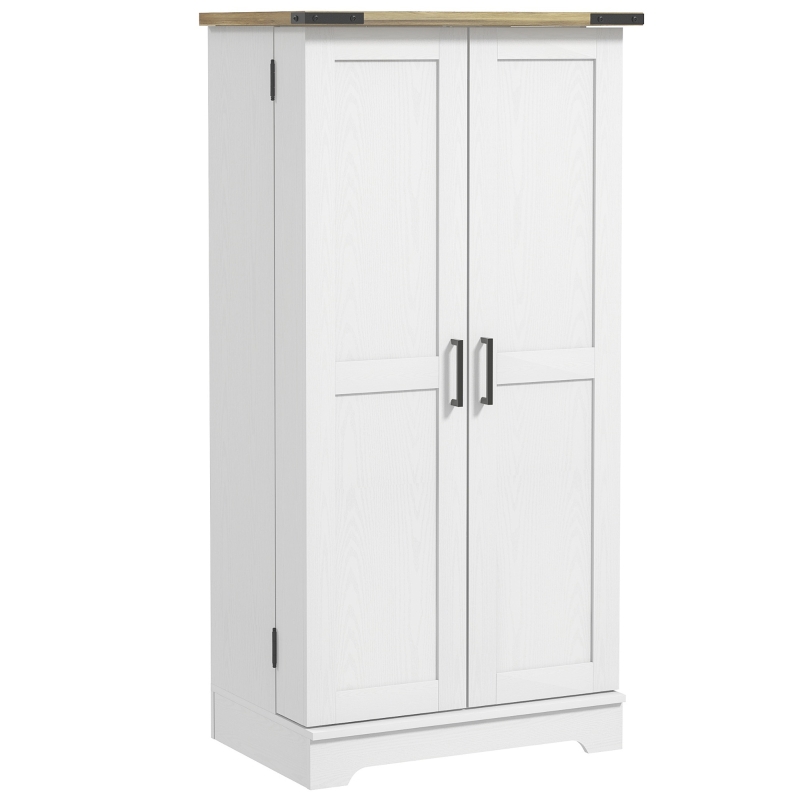 HOMCOM Farmhouse Kitchen Pantry Storage Cabinet, Kitchen Pantry Cabinet with Doors and Adjustable Shelves, Cream White
