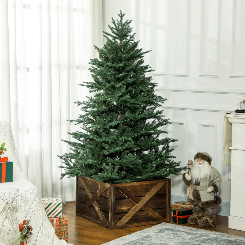 HOMCOM 24" Farmhouse Christmas Tree Base Cover Wooden Christmas Tree Collar Box Home Decoration, Dark Distressed Wood Finish