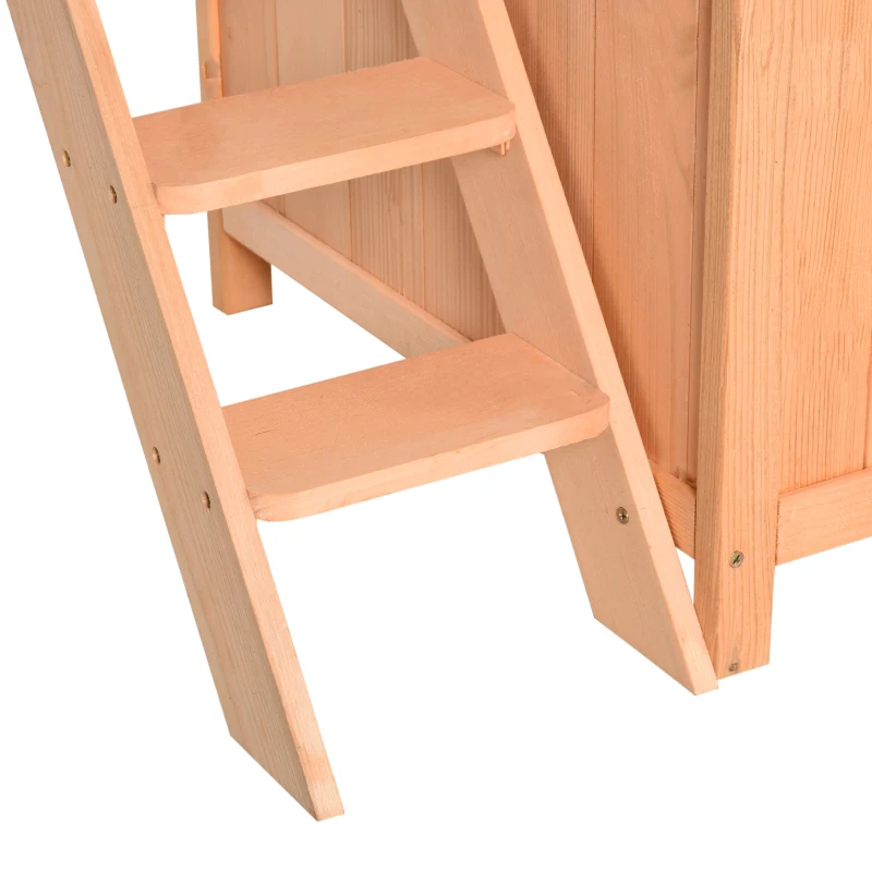 PawHut 2-Story Pet House for Cats Miniature Sized Dogs, Wooden Kitten Shelter with Enclosure, Balcony, Lockable Gate, Stairs, Natural