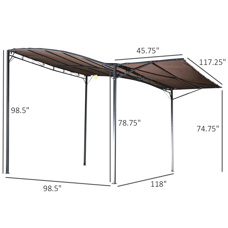 Outsunny 10x8ft Patio Metal Gazebo with Extendable Side Awning Outdoor Shelter Garden Sun Shade Canopy Deck Door Window Awning Brown