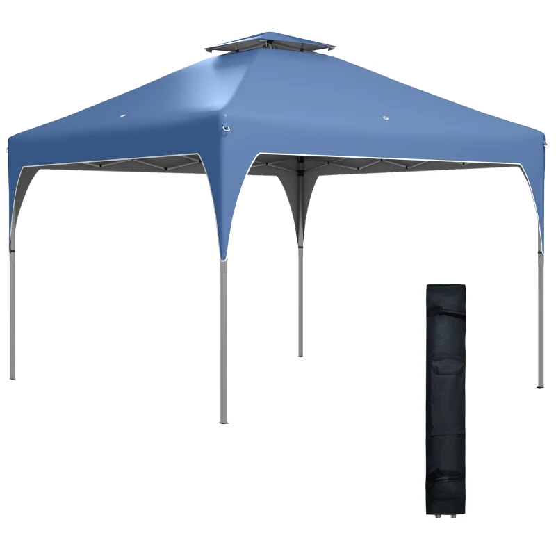 Outsunny 10'x10' Pop Up Canopy, Easy Set Up Party Tent with 2 Tier Vented Roof and Carrying Bag for Outdoor, Garden, Camping, Blue