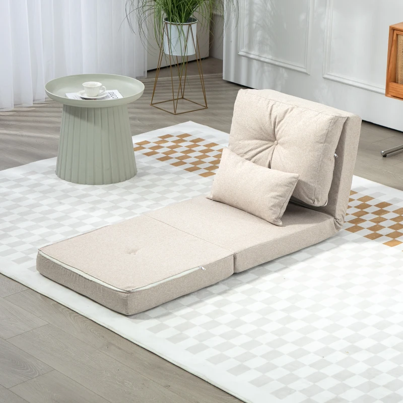 HOMCOM Floor Chair, Convertible Floor Sofa Bed, Folding Upholstered Couch Bed with Adjustable Backrest, Beige