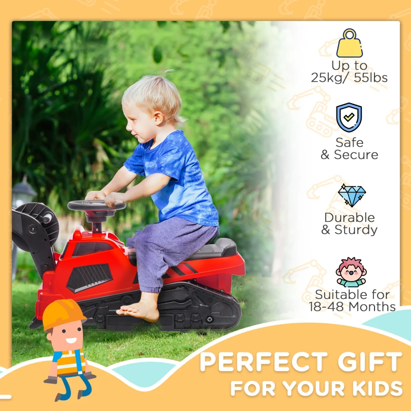 Aosom 3 in 1 Ride on Excavator Bulldozer Road Roller w/ Music Red