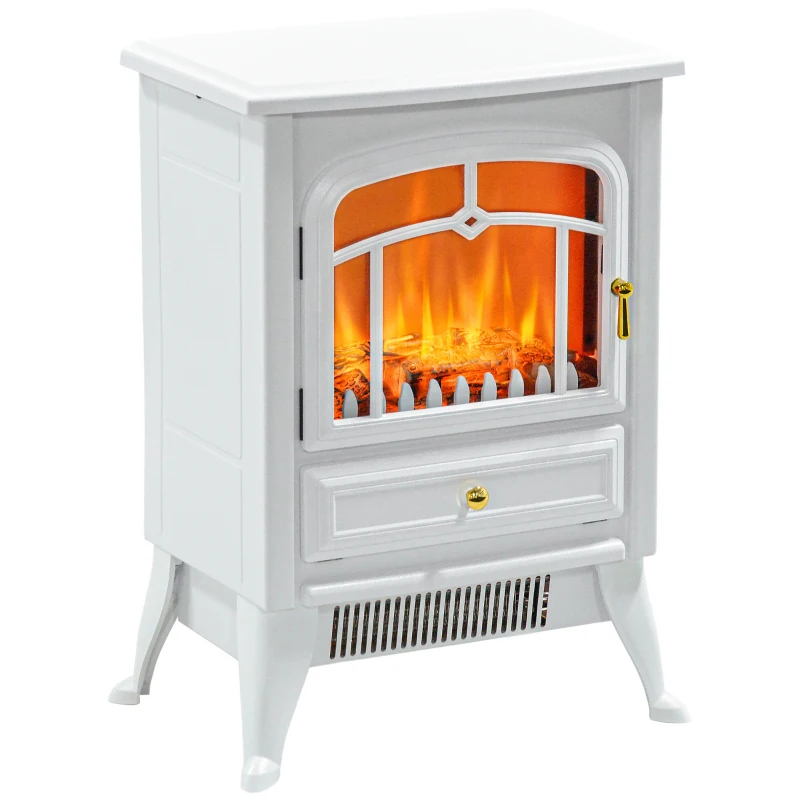 HOMCOM Fireplace Stove, Electric Fireplace Heater with Realistic LED Flames and Logs, 725W/1450W, White