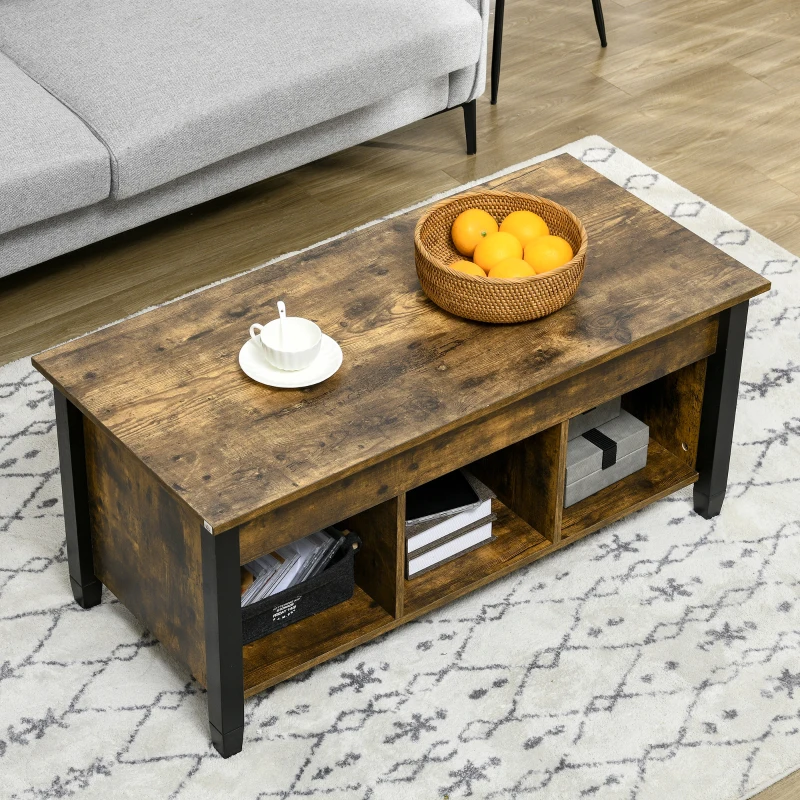 HOMCOM Lift Top Coffee Table, Modern Center Table with Storage Shelves and Hidden Compartment for Living Room, 41" L