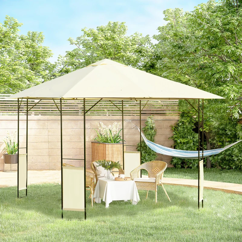 Outsunny 10' x 10' Patio Gazebo, Outdoor Gazebo Modern Canopy Shelter with Vents Roof and Steel Decorative Columns, for Garden, Lawn, Backyard and Deck