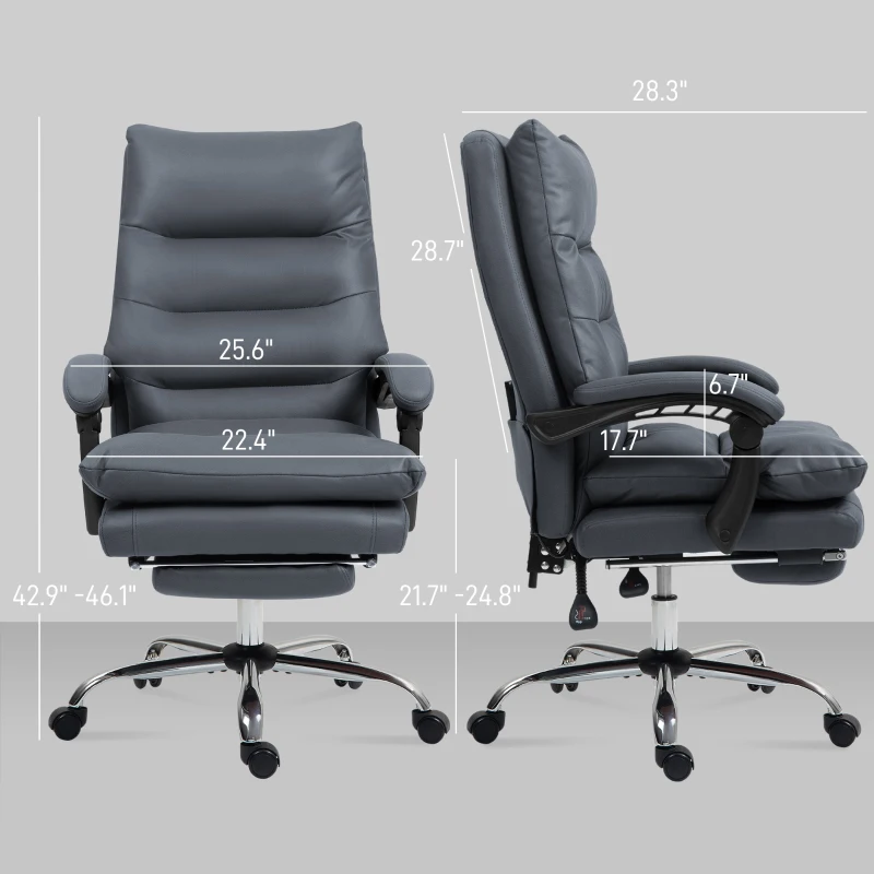 Vinsetto Microfibre Massage Office Chair, Heated Reclining Chair with Footrest, Double-tier Padding, Swivel Wheels, Dark Gray